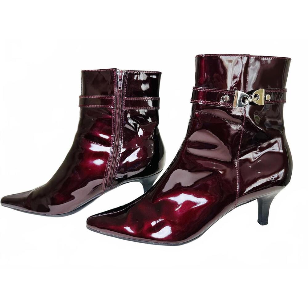 Anne Klein 'Carsyn' Women's Burgundy Patent Leather Ankle Boots Kitten Heel 9.5